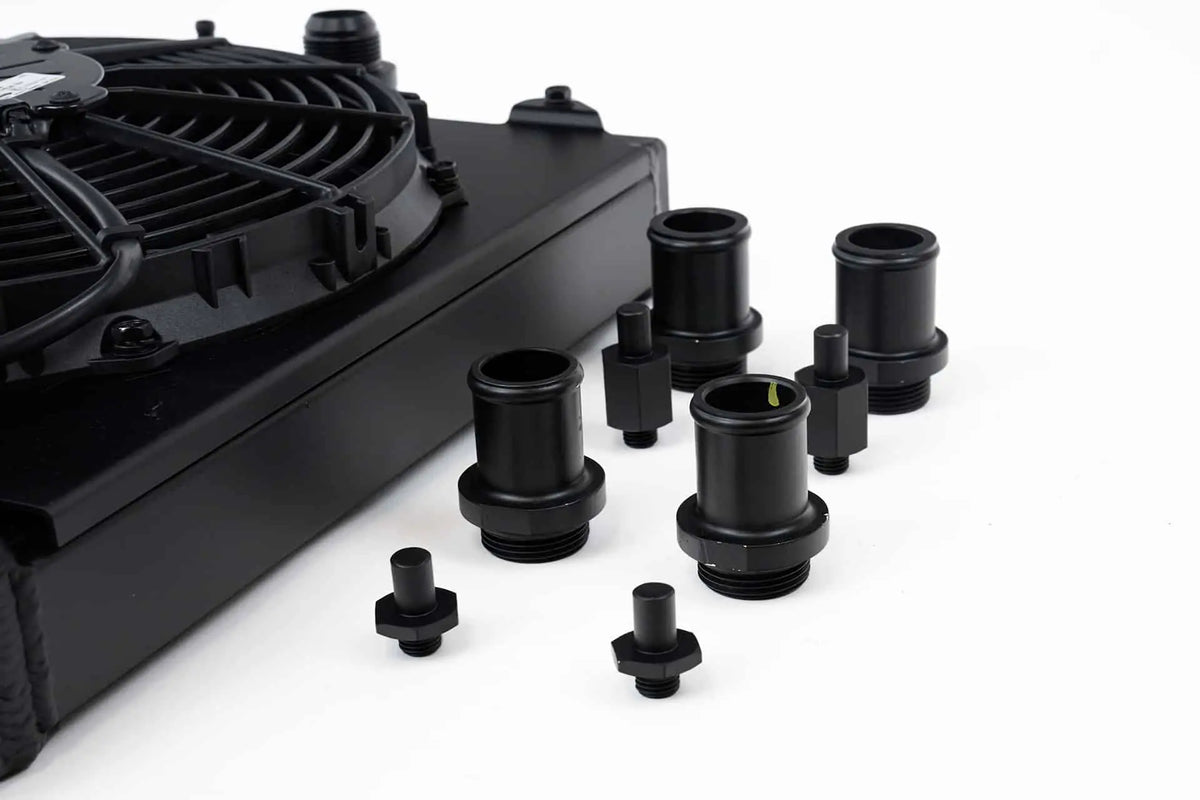 CSF #2858XB Universal Half Radiator - Evo 7/8/9 / 92-00 Civic - w/ SPAL Fan & Shroud - Black – view 4