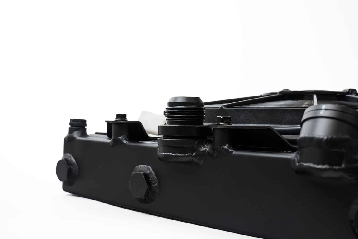 CSF #2858XB Universal Half Radiator - Evo 7/8/9 / 92-00 Civic - w/ SPAL Fan & Shroud - Black – view 3