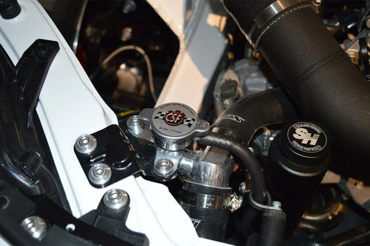 CSF #8044 FR-S/BRZ/86/GR86 All-Aluminum Filler Neck w/1.4 bar High Pressure Radiator Cap – installed