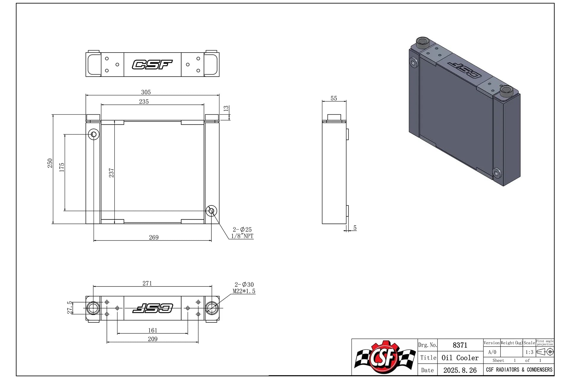 CSF 8371 oil cooler technical specification chart